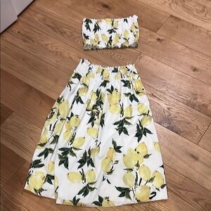 Lemon Print Skirt - White and Yellow